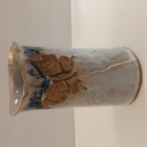 JS Pottery Vase Butterfly 2004 Signed